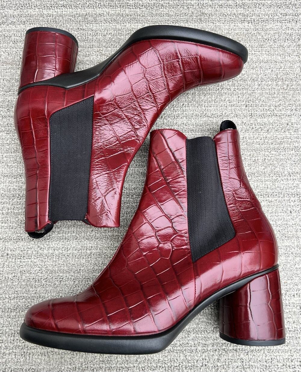 ECCO Sculpted Lx 55 Embossed Red Leather Chelsea Heel Boot Women's Size 9 US